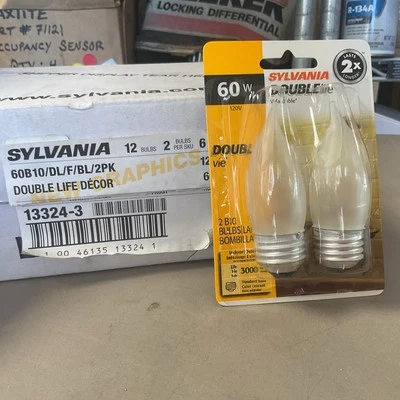 New Box Of 12 Sylvania 60W Double Life Decor B10 Light Bulbs Candelabra - 120v - Image 1 of 4