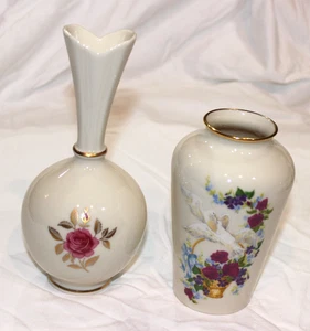2 Lot Genuine Vtg Lenox 8” Porcelain Bud Vase + 6” The Lenox Birds of Love Vase - Picture 1 of 8