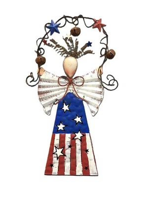 Home Interiors Rustic Patriotic Metal Tealight Angel 14 Inch Vintage - Image 1 of 4