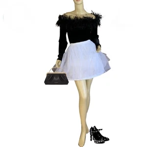 VINTAGE CIRCA 1990'S CACHET BLACK VELVET WITH OSTRICH FEATHERS TOP SZ LG - Picture 1 of 10