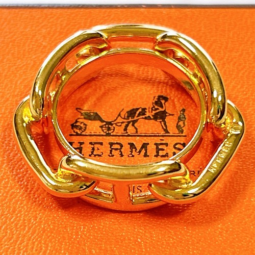 HERMÈS Anello sciarpa HERMES Chaine d'Ancre tono oro con scatola design catena diametro 0 8"