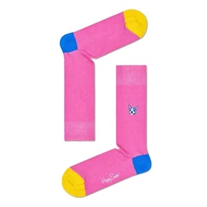 NWT Happy Socks Pink Ribbed Embroidered Dog Crew Socks - W 5.5-9.5 M 4.5-7.5 - Picture 1 of 5
