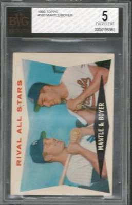 1960 Topps #160 Rival All Stars Mickey Mantle y Ken Boyer en muy buena condición 5 Yankees de Nueva York Foto 1 de 2
