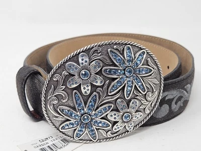 Justin Boots C20973 Women's Leather Blue Rhinestone Buckle Belt Size 30 - Image 1 of 4