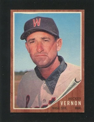 #152 MICKEY VERNON, Senators - 1962 Topps: EX-MT+, pack fresh/good gloss 220678e - Image 1 of 3