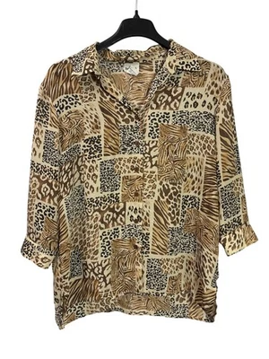 Blusa De Colección Años 90 BonWorth Mujer Estampado Animal Transparente Botón Delantero Manga L 3/4 Foto 1 de 4