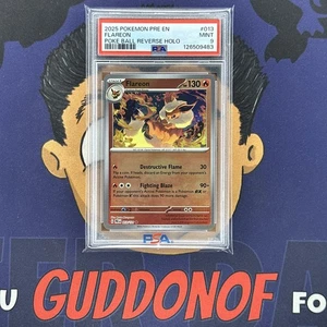 PSA 9 MINT 2025 Pokemon Prismatic Evolutions FLAREON #013 Poke Ball Reverse Holo - Picture 1 of 3