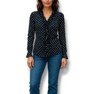 Boden Alberta Black & Light Pink Floral Ruffle Top – Size 6 - Picture 1 of 12