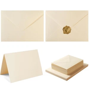 50 Pack Cream A7 Envelopes with Cards 5x7 Thick Folded Cardstock and Gold Sti... - Picture 1 of 7