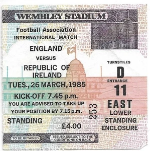 England v Republic of Ireland 1984/85 Friendly ticket - Picture 1 of 1