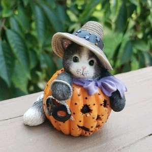 Enesco Calico Kittens 1997 Halloween Cat “Carving A Season Of Smiles" Pumpkin - Picture 1 of 12