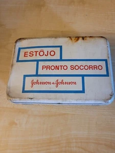 Vintage Rare Johnson &Johnson Firstaid Kit Metal Tin written English and Brasil - Picture 1 of 6