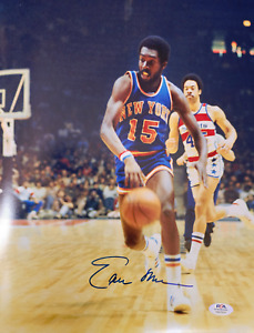New York Knicks Earl Monroe autographed 11x14 driving to hoop photo PSA DNA Cert