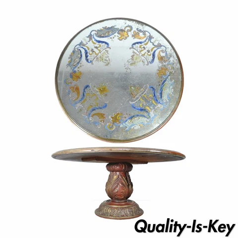 Vintage Hollywood Regency Silver Leaf Mirror Coffee Table Grosfeld House attr Cover