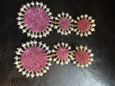 14k Gold and Sterling  Ruby statement huge Earrings drops Pearls - Image 1 of 4