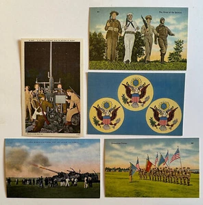 5 WWII 1940s original Linen MILITARY Postcards - Nice Lot - Picture 1 of 2
