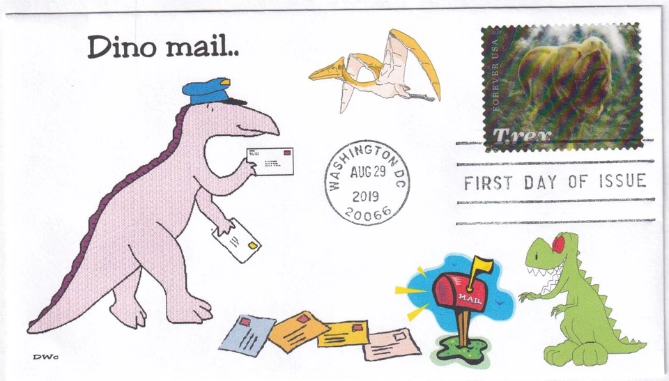 DINOSAUR  SNAIL MAIL  DINO MAIL   T.REX  FDC- DWc CACHET - Image 1 of 1