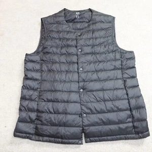 Uniqlo Vest Medium Black Puffer Down Filled Snap Front Ultralight Collarless - Picture 1 of 5