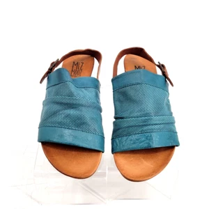 Miz Mooz ABBEYndals 8 Blue/Teal Leather Slouch Buckle Up Sandal Womens Flats - Picture 1 of 9