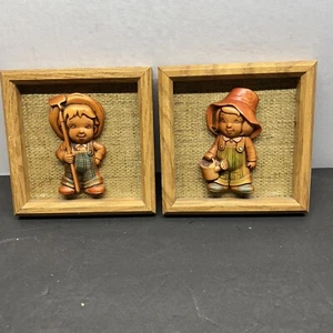 Set of 2 Vtg Miller Studio Inc 1982 Girl Boy Gardeners Chalkware Wall Decor - Picture 1 of 9