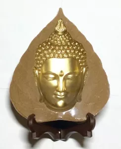 Cara de Buda que te sigue, en una hoja de árbol Bodhi, arte de arenisca - Imagen 1 de 6
