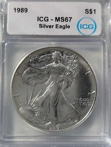 1989 American Silver Eagle Dollar ICG MS67 - Picture 1 of 4