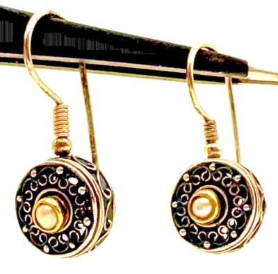 Pendientes colgantes de plata 925 tono plata y oro diseño redondo para mujer moda arte Foto 1 de 4