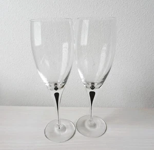 2 Orrefors Intermezzo black teardrop hand blown Claret Wine Glasses 8 7/8” *Exce - Picture 1 of 9