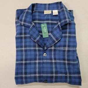NWT LL Bean Scotch Plaid Flannel Shirt Men's Size L Pajama PJ Button Front Blue - Picture 1 of 14