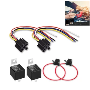 12V Car Relay 5-Pin Spdt Automotive Relay With Relay Socket Fuse Holder 2 Sets - Picture 1 of 11