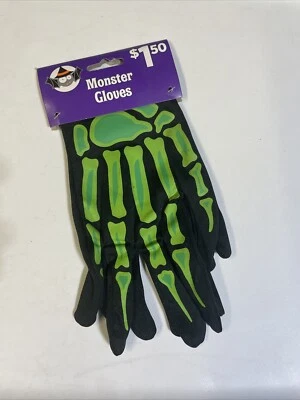万圣节怪物骨架骨手套服装配件绿色 — 第 1/2 张图片