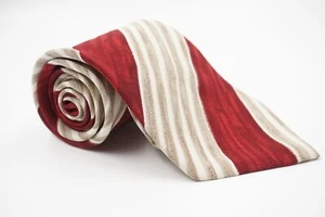 HUGO BOSS Tie Red Beige Stripes Modern 100% Silk 9,5 CM Like New A243 - Picture 1 of 3