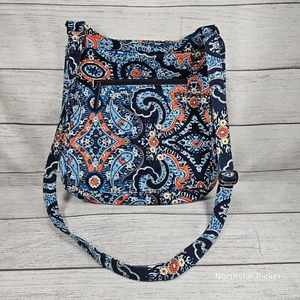 Authentic Vera Bradley Mailbag Purse in Blue Orange Paisley Floral Handbag Tote - Picture 1 of 13