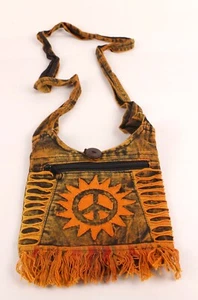 The Collection Royal Crossbody Fringe Hippie Boho Bag Purse Peace Sign Cotton - Picture 1 of 9