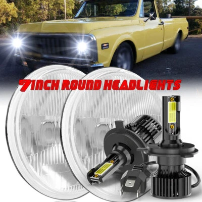 Pair FIT Chevy C10 C20 C30 K10 G20 7" Inch Round Headlight Hi-Lo Beam DOT - Image 1 of 4