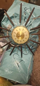 1963 Robert Shaw LUX MCM Danish Starburst Sputnik Teak Wall Clock READ - Bild 1 von 8