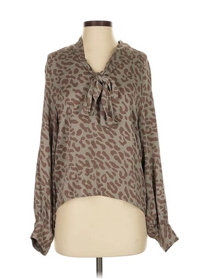 Top de seda Tucker marrón manga larga para mujer S Foto 1 de 4