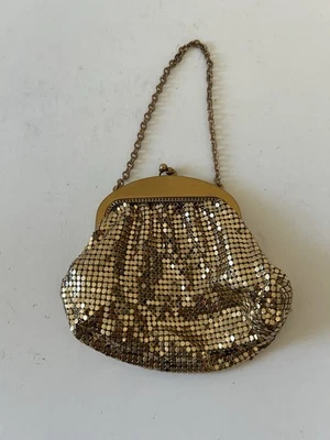 Vintage Small Whiting Davis Gold Tone Mesh  Evening Handbag With Chain 4” X 5” - Image 1 of 4