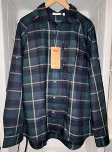 Fjallraven Fjallglim Shirt Arctic Green Navy Plaid Mens Size Large NWT - Picture 1 of 6