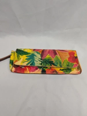 Vintage Painted Maurizio Taiuti Floral Purse Genuine Leather Clutch ITALY - Image 1 of 4