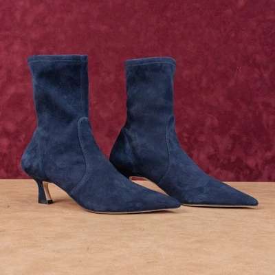 Stuart Weitzman Women Vinnie 50mm Nice Blue Suede Kitten Heel Ankle Boots sz 8.5 - Image 1 of 4