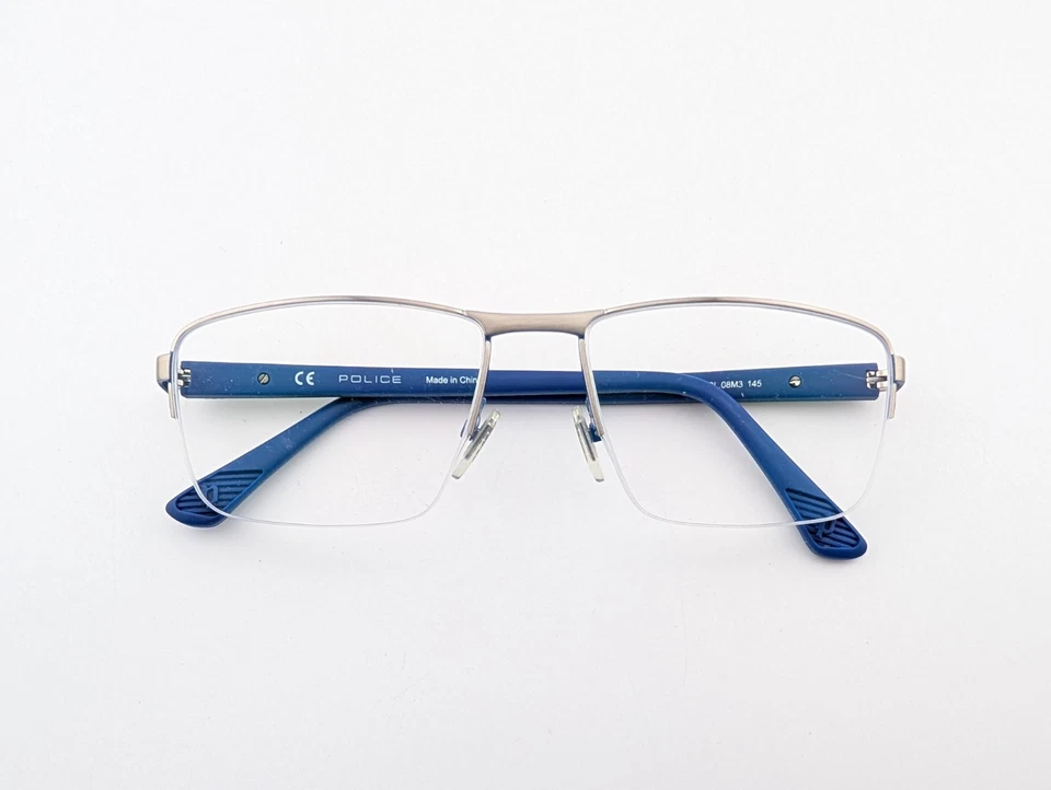 Gafas de policía, solo marcos, VPLF50K 08M3, 57-17-145, metal, azul/plateado Foto 1 de 4