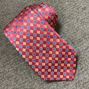 "Corbata de seda Holland & Sherry 7 pliegues rosa azul amarillo geométrica EE. UU. lujo 3,25""" - Imagen 1 de 5