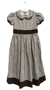 Strasburg Dress Girls 12 Classic Brown White Check Plaid Prairie Cottage - Picture 1 of 4