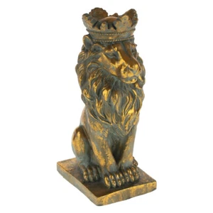 Löwe König Antik Gold 36 cm Groß 7 kg Statue Torwächter Zement Figur Krone - Bild 1 von 3