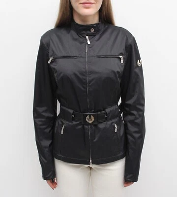 Chaqueta de motociclista para mujer BELSTAFF etiqueta dorada cremallera completa ribete de cuero con cinturón RARA 46 ~M Foto 1 de 4
