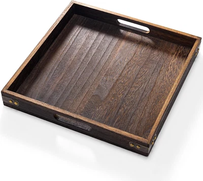 Serving Tray with Handles,12.5"*12.5"Wood Decorative Tray for Living Room,Modern - Image 1 of 4