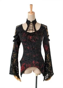 New PUNK RAVE Rock Gothic Black & Red Cotton T-shirt Blouse Top AUSTRALIAN STOCK - Picture 1 of 13