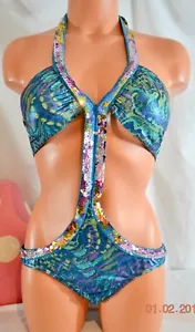 Victorias Secret Beach sexy Pailletten Bling Monokini Badeanzug One Piece Neu mit Etikett S - Bild 1 von 6