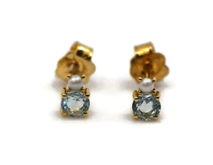 Tous Aquamarine Pearl 18K Yellow Gold Earrings - Picture 1 of 3